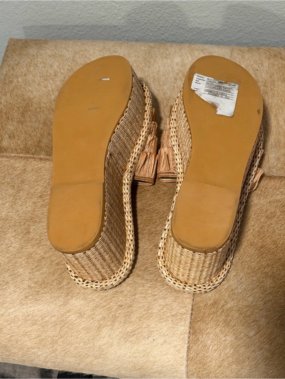 FARM Rio Tan Raffia Fringe Slide Sandals-Approx Size 8 - Picture 7 of 8